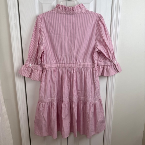 Gretchen Scott Pink White Stripe Tiered Ruffle Dress Womens S Preppy Cotton - Picture 5 of 7